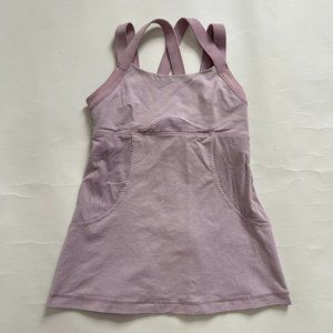 Lululemon Chaturanga Tank Top Women size 6 purple wide straps logo zip pocket